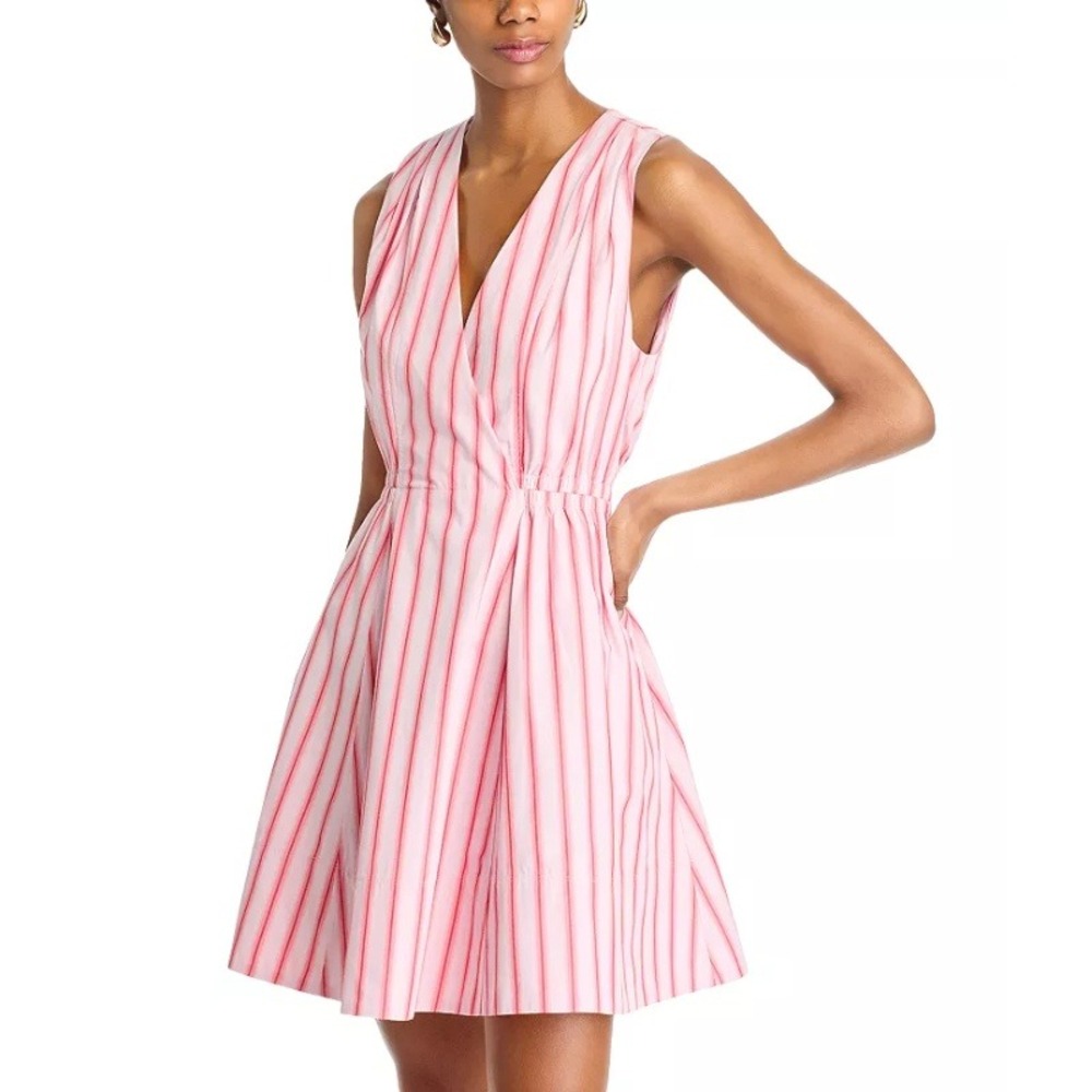 Derek Lam 10 Crosby Tia Striped Fit & Flare Mini Dress Pink Striped Size 6 New